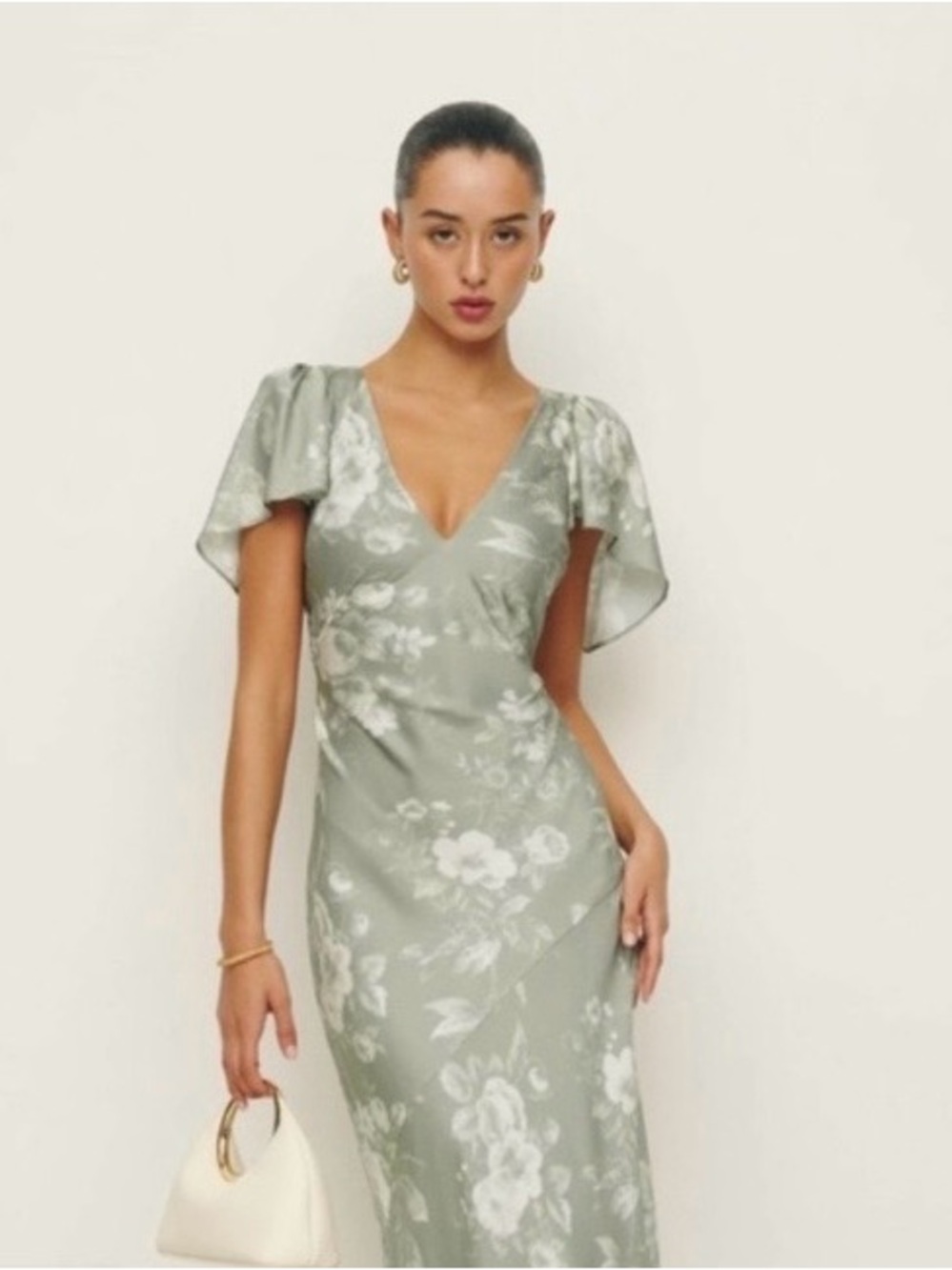 Reformation Sage Green Floral Wrap Maxi Dress